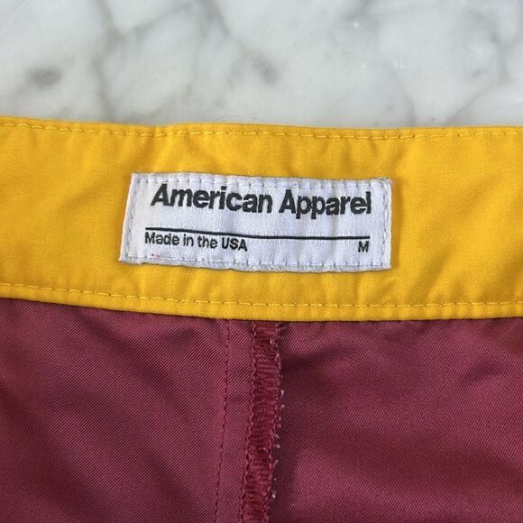American Apparel Color Block Swim Trunks Mens M Yellow Burgundy USA - Picture 2 of 6